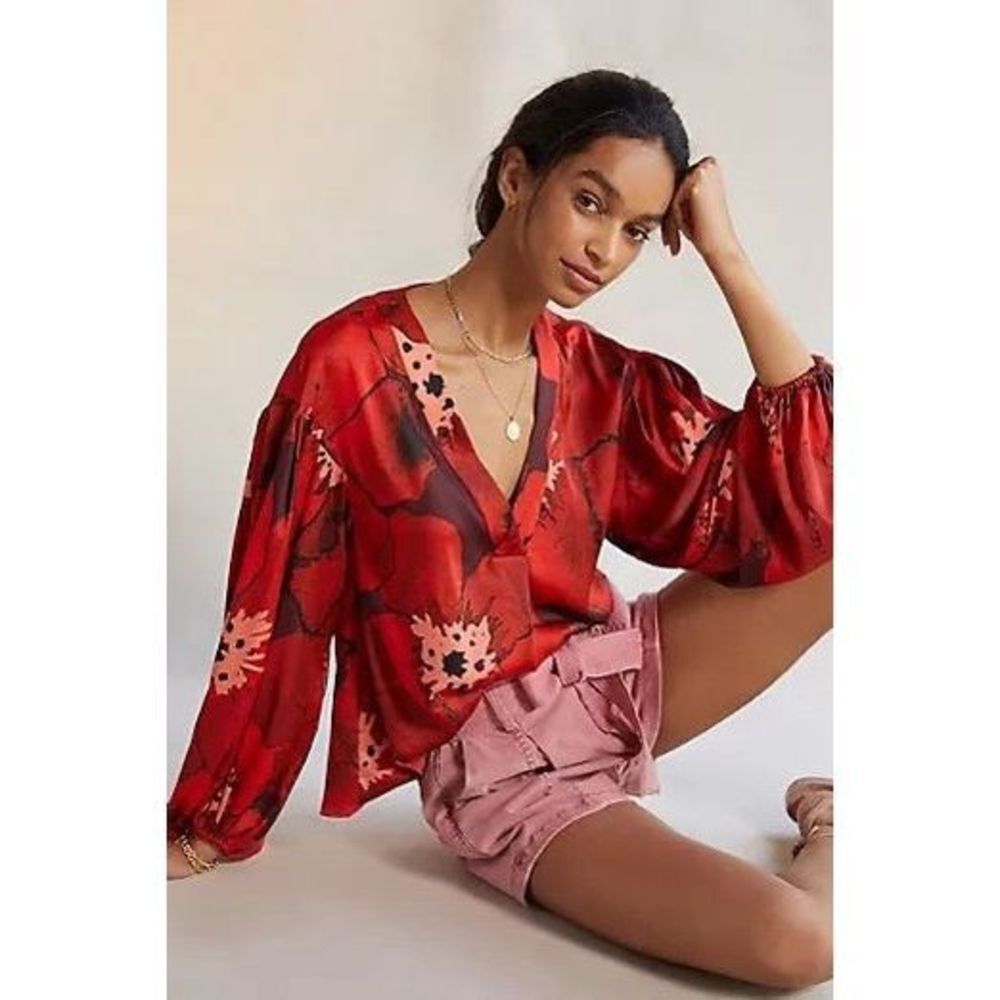Anthropologie x Hutch Floral Puff-Sleeved Blouse Size M